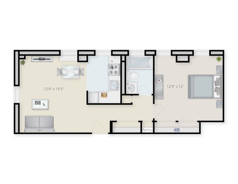 Floor plan for 1 bed, 1 bath, 564 sqft